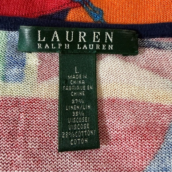 Lauren Ralph Lauren Top Women Sz M Sleveless Linen Blend Colorful Artsy Abstract - Picture 6 of 9